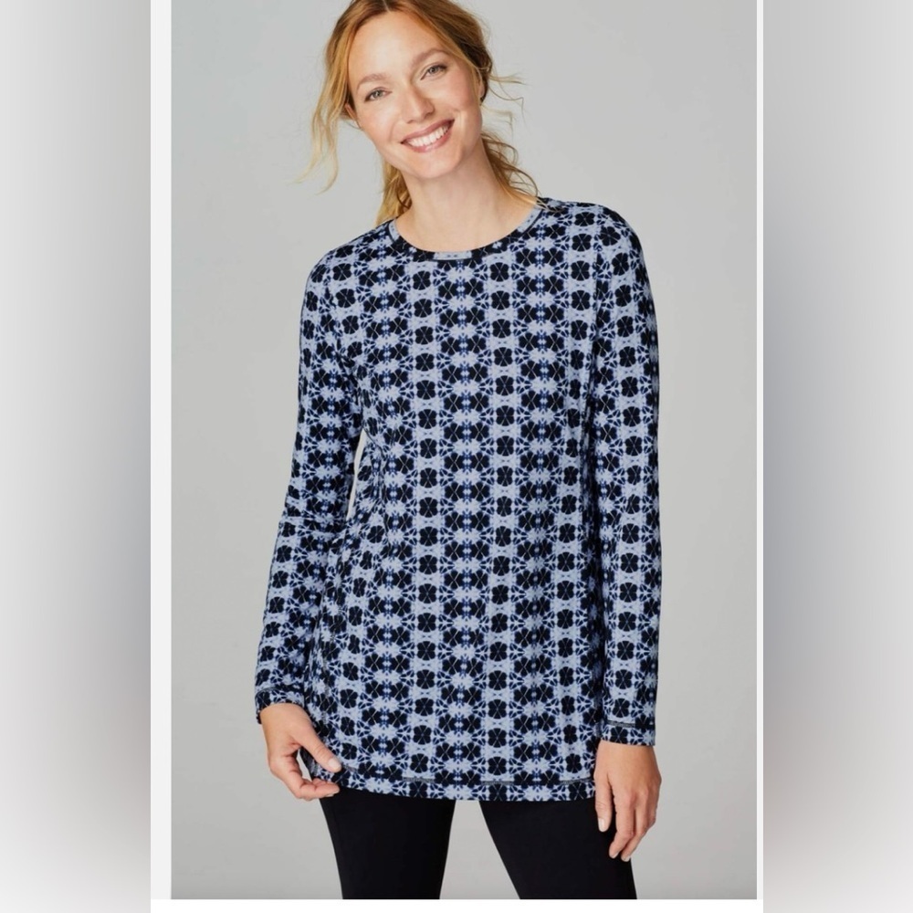J. Jill Navy and white Geometric Long Sleeve Top Crew Neck Size:S